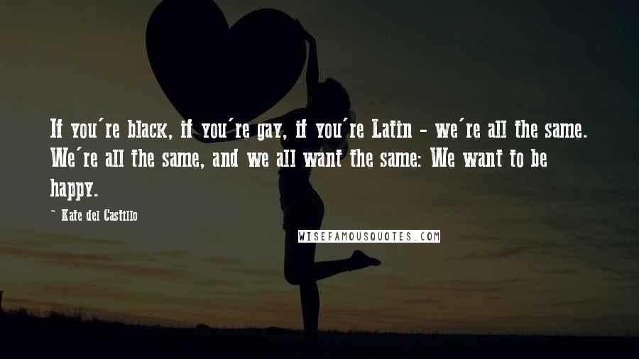 Kate Del Castillo Quotes: If you're black, if you're gay, if you're Latin - we're all the same. We're all the same, and we all want the same: We want to be happy.