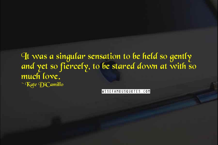 Kate DiCamillo Quotes: It was a singular sensation to be held so gently and yet so fiercely, to be stared down at with so much love.