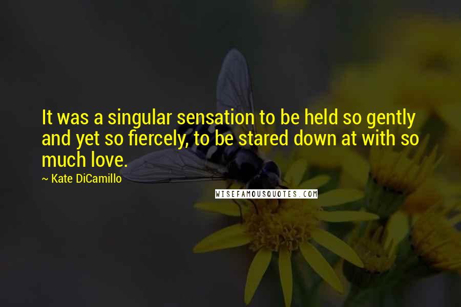 Kate DiCamillo Quotes: It was a singular sensation to be held so gently and yet so fiercely, to be stared down at with so much love.