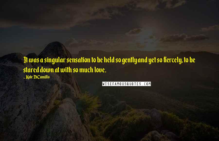 Kate DiCamillo Quotes: It was a singular sensation to be held so gently and yet so fiercely, to be stared down at with so much love.