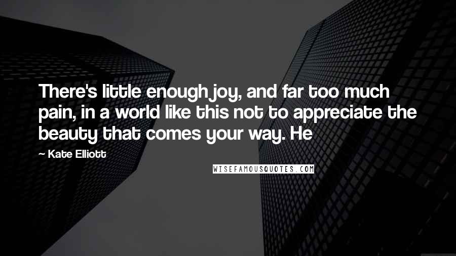 Kate Elliott Quotes: There's little enough joy, and far too much pain, in a world like this not to appreciate the beauty that comes your way. He