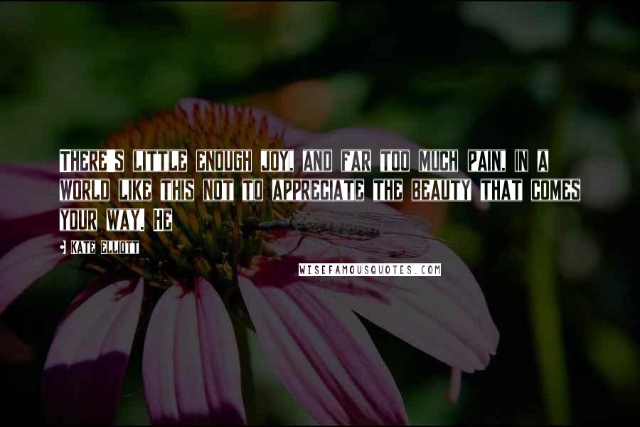 Kate Elliott Quotes: There's little enough joy, and far too much pain, in a world like this not to appreciate the beauty that comes your way. He