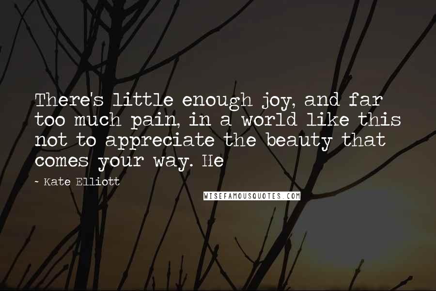 Kate Elliott Quotes: There's little enough joy, and far too much pain, in a world like this not to appreciate the beauty that comes your way. He