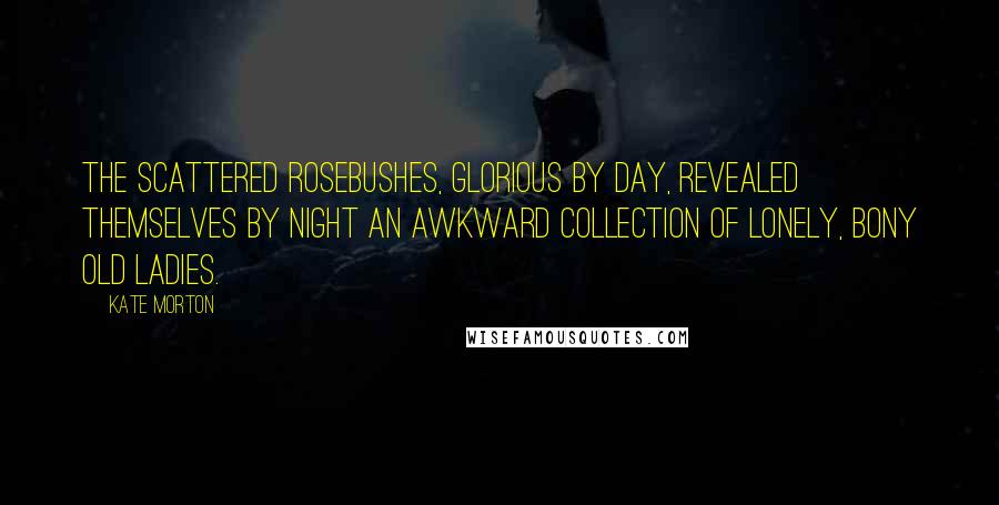 Kate Morton Quotes: The scattered rosebushes, glorious by day, revealed themselves by night an awkward collection of lonely, bony old ladies.