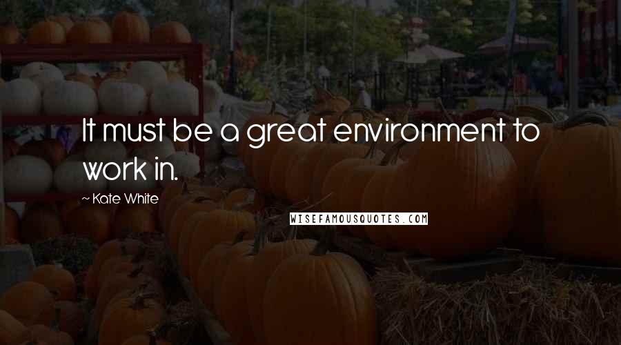 Kate White Quotes: It must be a great environment to work in.