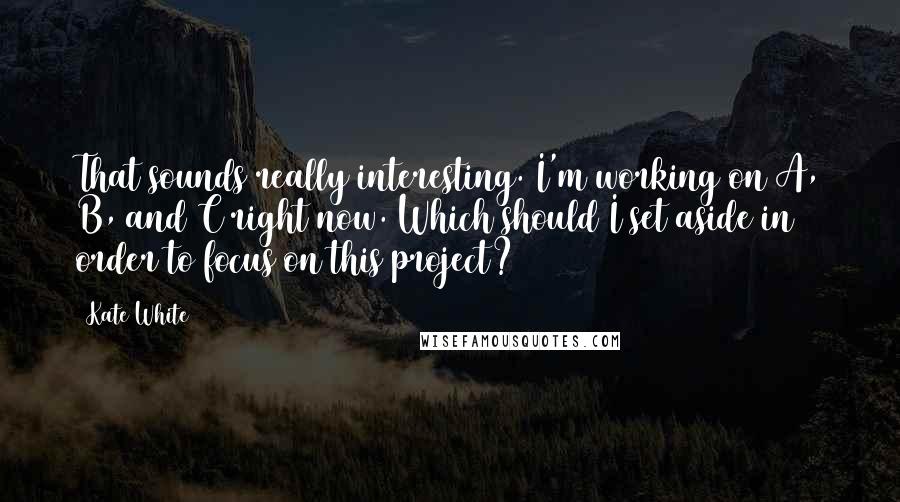 Kate White Quotes: That sounds really interesting. I'm working on A, B, and C right now. Which should I set aside in order to focus on this project?