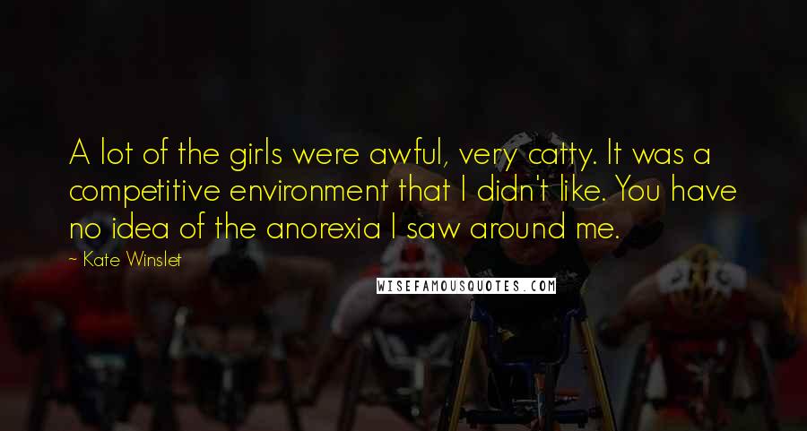 Kate Winslet Quotes: A lot of the girls were awful, very catty. It was a competitive environment that I didn't like. You have no idea of the anorexia I saw around me.