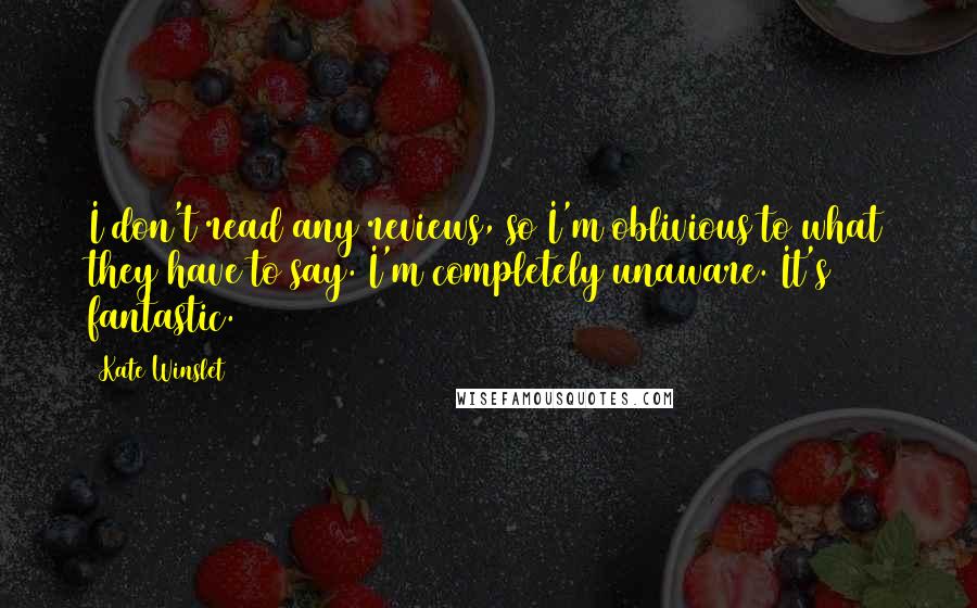 Kate Winslet Quotes: I don't read any reviews, so I'm oblivious to what they have to say. I'm completely unaware. It's fantastic.