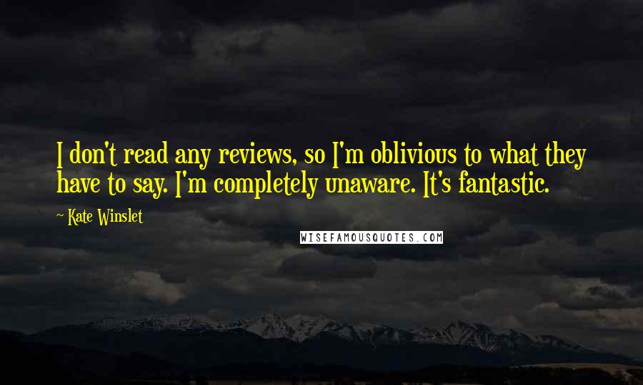 Kate Winslet Quotes: I don't read any reviews, so I'm oblivious to what they have to say. I'm completely unaware. It's fantastic.