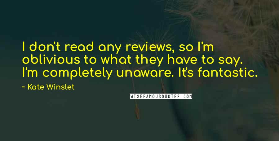 Kate Winslet Quotes: I don't read any reviews, so I'm oblivious to what they have to say. I'm completely unaware. It's fantastic.