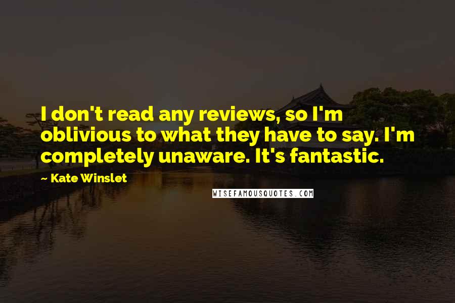 Kate Winslet Quotes: I don't read any reviews, so I'm oblivious to what they have to say. I'm completely unaware. It's fantastic.
