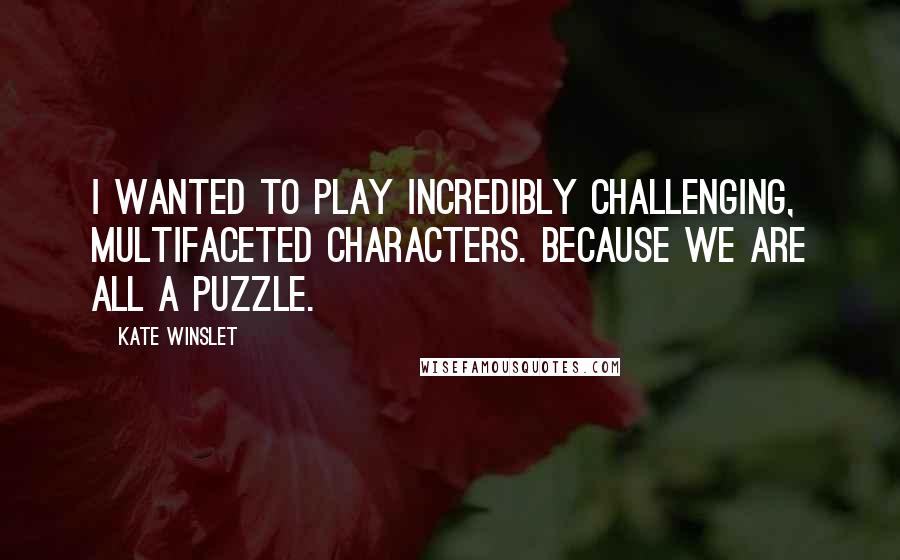 Kate Winslet Quotes: I wanted to play incredibly challenging, multifaceted characters. Because we are all a puzzle.