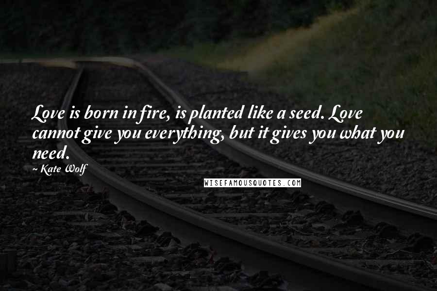 Kate Wolf Quotes: Love is born in fire, is planted like a seed. Love cannot give you everything, but it gives you what you need.