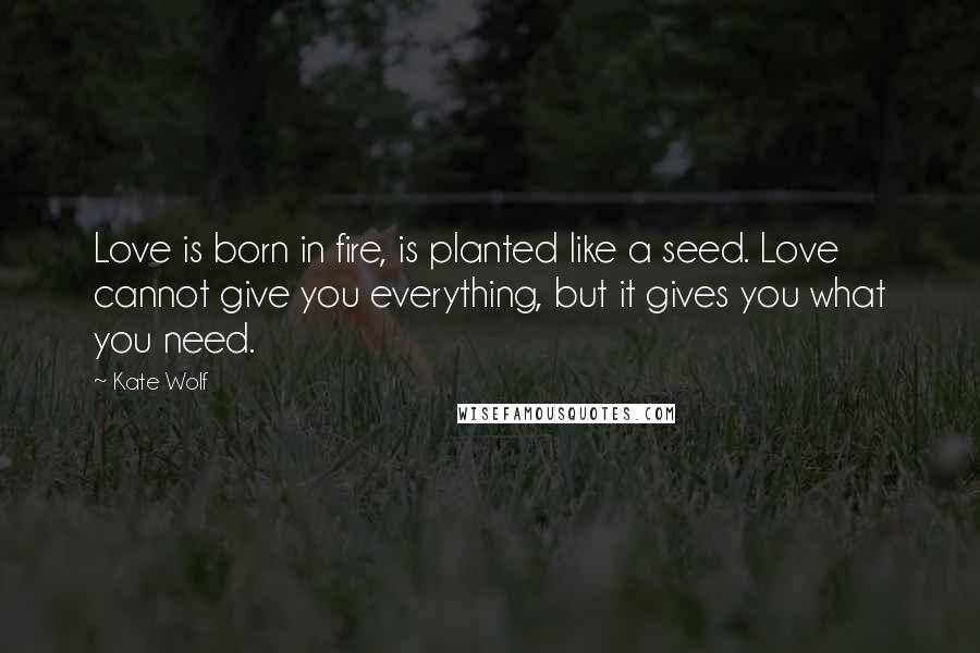 Kate Wolf Quotes: Love is born in fire, is planted like a seed. Love cannot give you everything, but it gives you what you need.