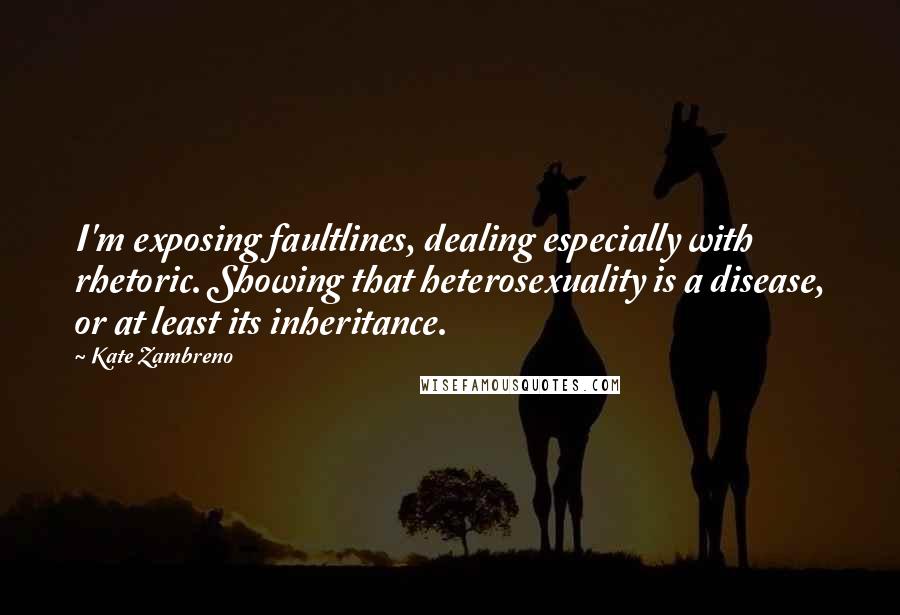 Kate Zambreno Quotes: I'm exposing faultlines, dealing especially with rhetoric. Showing that heterosexuality is a disease, or at least its inheritance.