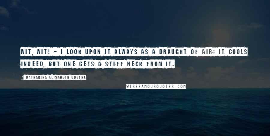 Katharina Elisabeth Goethe Quotes: Wit, wit! - I look upon it always as a draught of air; it cools indeed, but one gets a stiff neck from it.