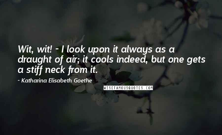 Katharina Elisabeth Goethe Quotes: Wit, wit! - I look upon it always as a draught of air; it cools indeed, but one gets a stiff neck from it.