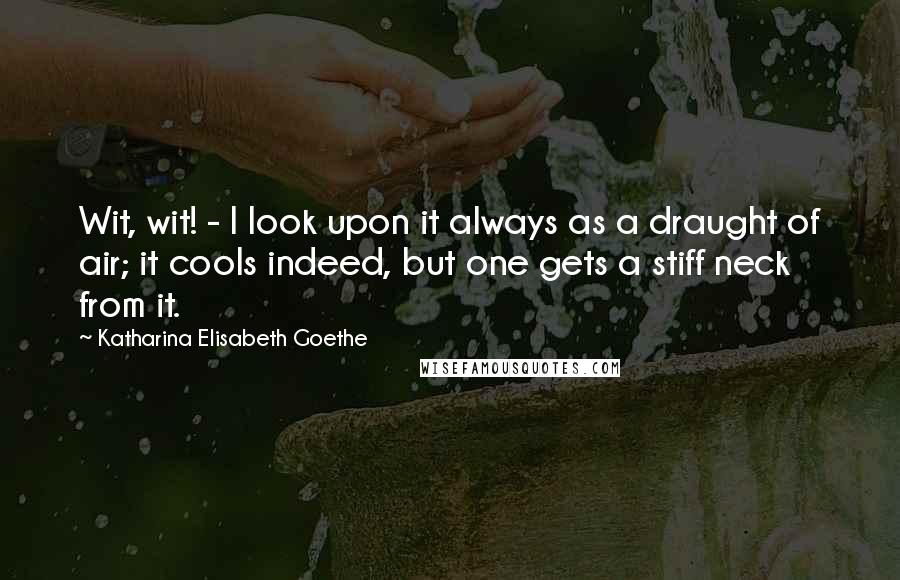 Katharina Elisabeth Goethe Quotes: Wit, wit! - I look upon it always as a draught of air; it cools indeed, but one gets a stiff neck from it.