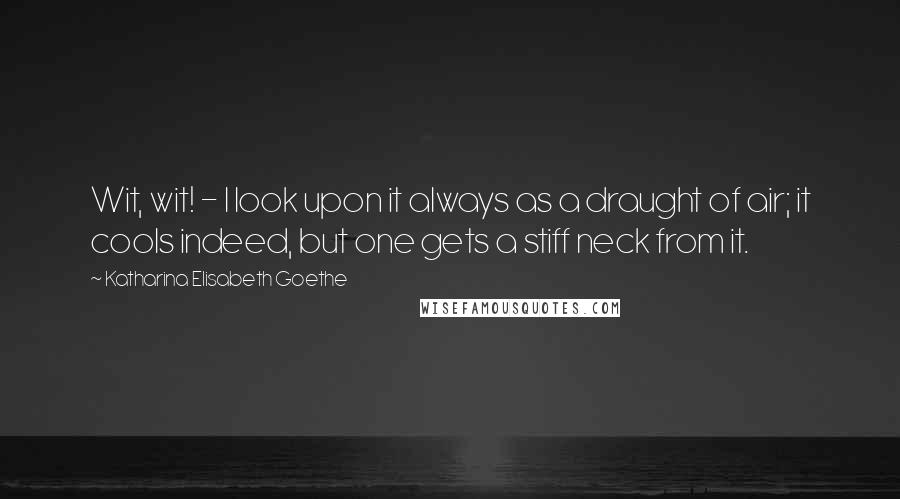 Katharina Elisabeth Goethe Quotes: Wit, wit! - I look upon it always as a draught of air; it cools indeed, but one gets a stiff neck from it.