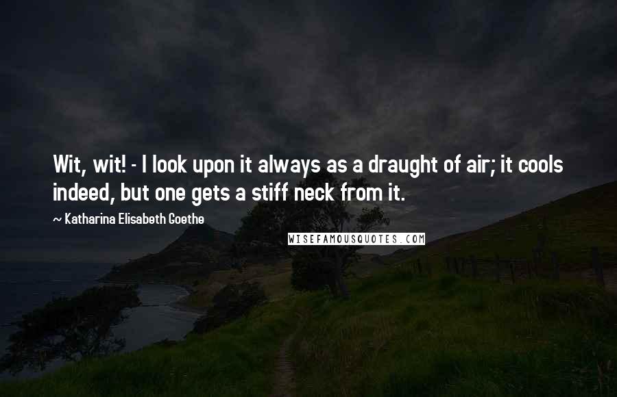 Katharina Elisabeth Goethe Quotes: Wit, wit! - I look upon it always as a draught of air; it cools indeed, but one gets a stiff neck from it.