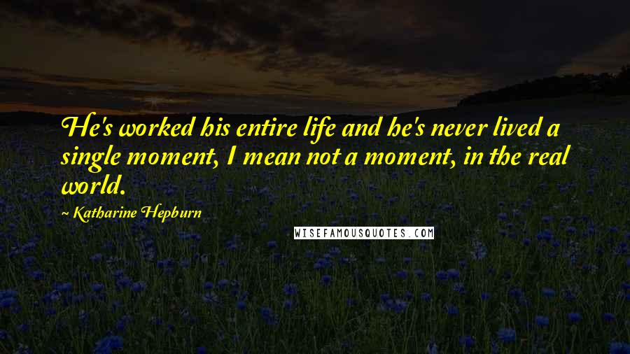 Katharine Hepburn Quotes: He's worked his entire life and he's never lived a single moment, I mean not a moment, in the real world.