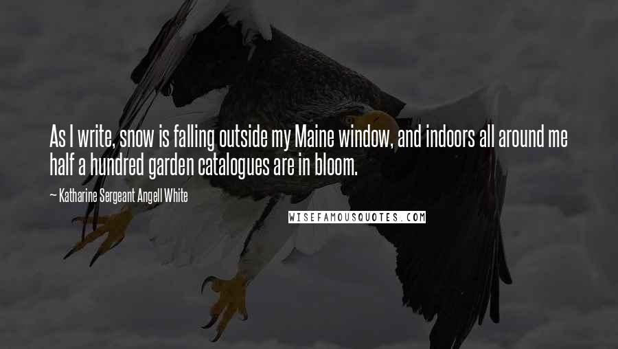 Katharine Sergeant Angell White Quotes: As I write, snow is falling outside my Maine window, and indoors all around me half a hundred garden catalogues are in bloom.