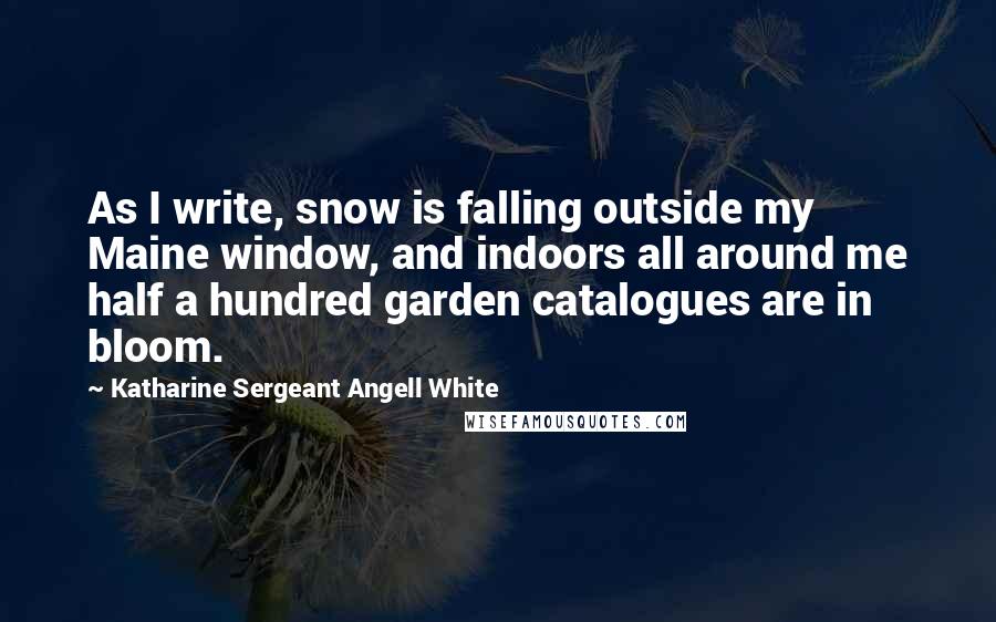 Katharine Sergeant Angell White Quotes: As I write, snow is falling outside my Maine window, and indoors all around me half a hundred garden catalogues are in bloom.