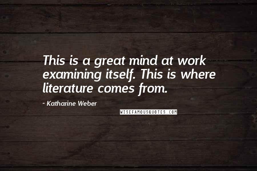 Katharine Weber Quotes: This is a great mind at work examining itself. This is where literature comes from.