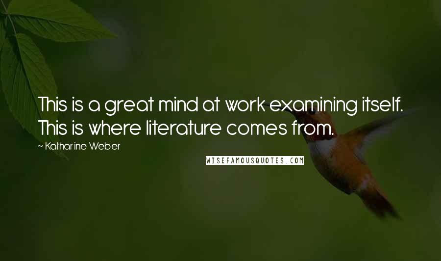 Katharine Weber Quotes: This is a great mind at work examining itself. This is where literature comes from.