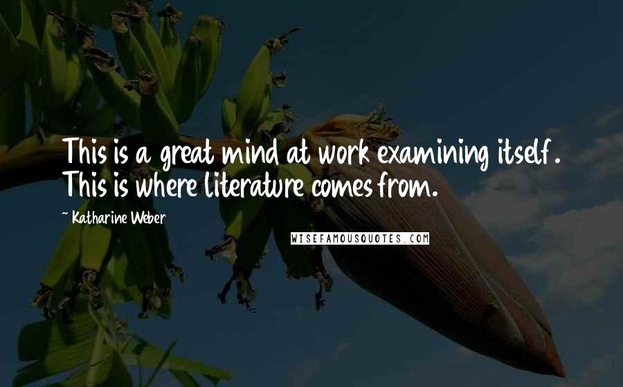 Katharine Weber Quotes: This is a great mind at work examining itself. This is where literature comes from.