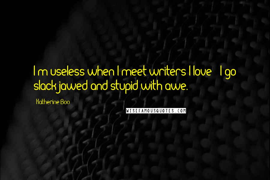 Katherine Boo Quotes: I'm useless when I meet writers I love - I go slack-jawed and stupid with awe.