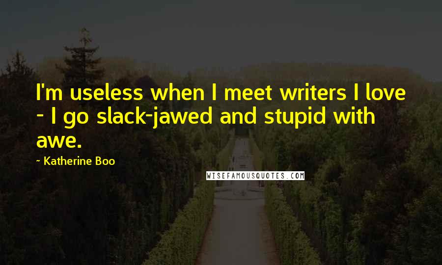 Katherine Boo Quotes: I'm useless when I meet writers I love - I go slack-jawed and stupid with awe.