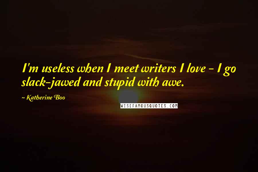 Katherine Boo Quotes: I'm useless when I meet writers I love - I go slack-jawed and stupid with awe.