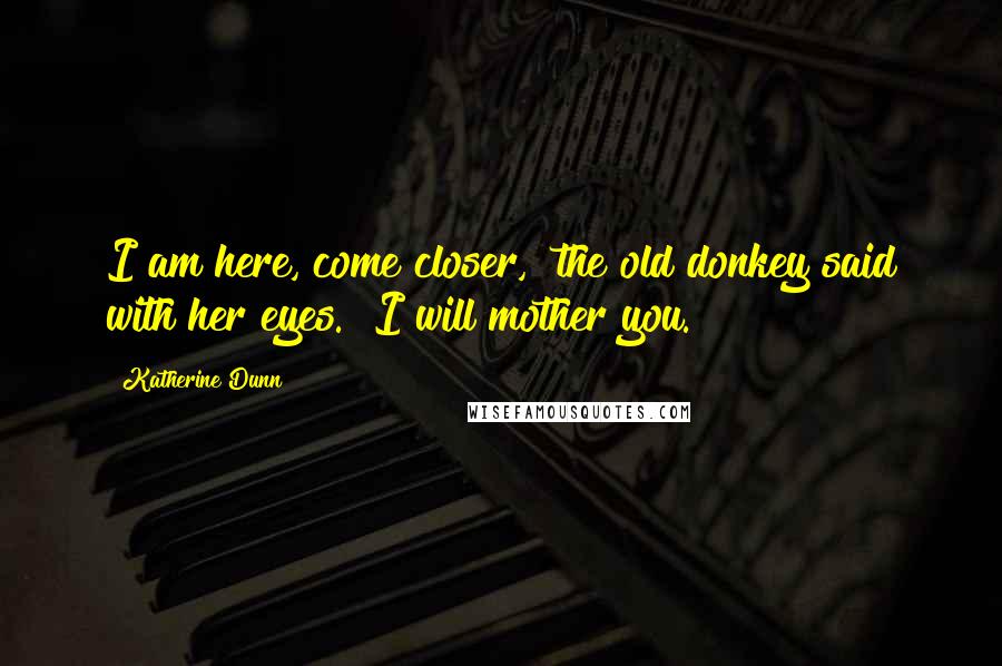 Katherine Dunn Quotes: I am here, come closer," the old donkey said with her eyes. "I will mother you.