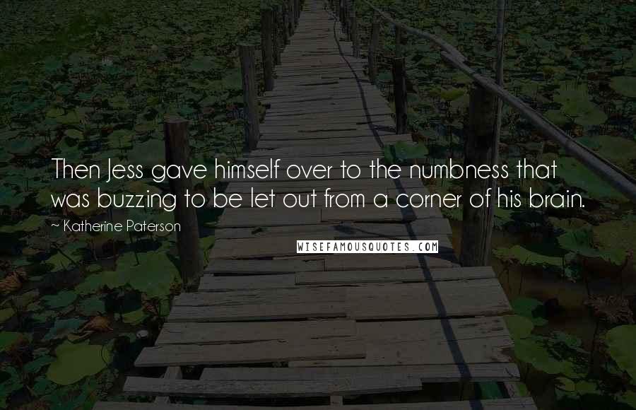 Katherine Paterson Quotes: Then Jess gave himself over to the numbness that was buzzing to be let out from a corner of his brain.