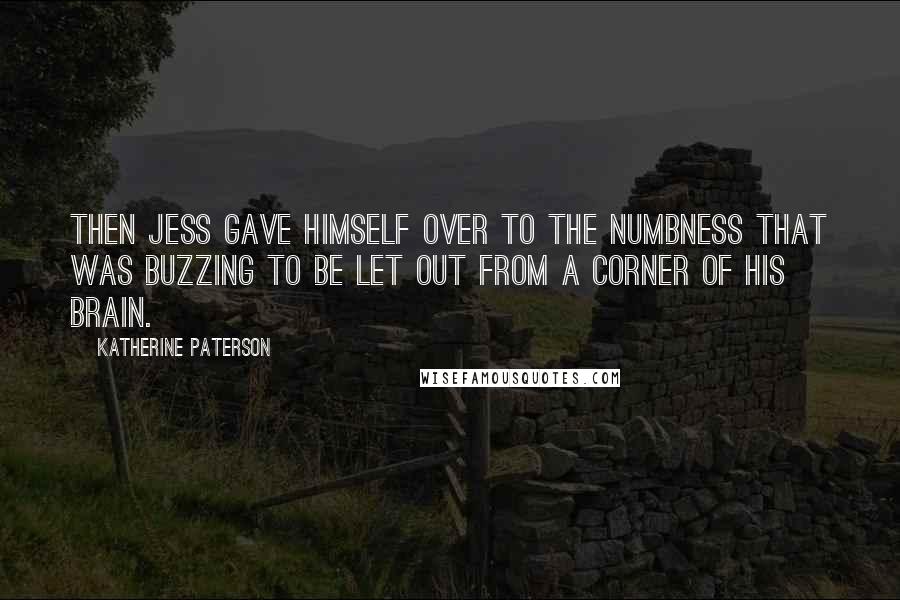 Katherine Paterson Quotes: Then Jess gave himself over to the numbness that was buzzing to be let out from a corner of his brain.