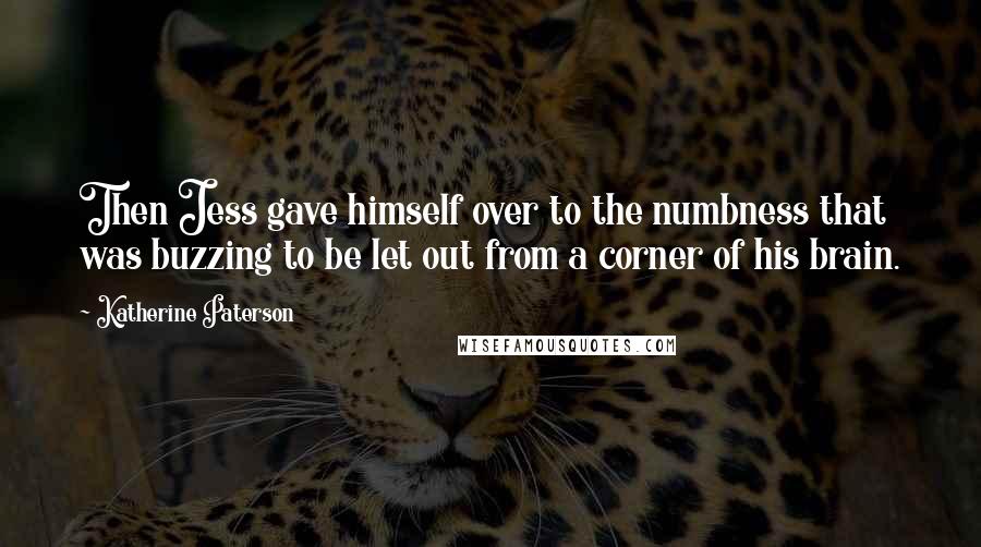 Katherine Paterson Quotes: Then Jess gave himself over to the numbness that was buzzing to be let out from a corner of his brain.