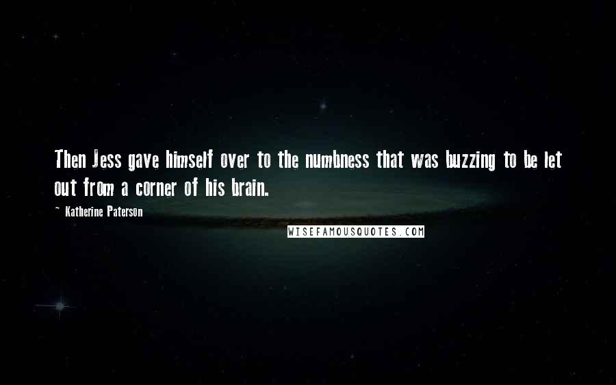 Katherine Paterson Quotes: Then Jess gave himself over to the numbness that was buzzing to be let out from a corner of his brain.