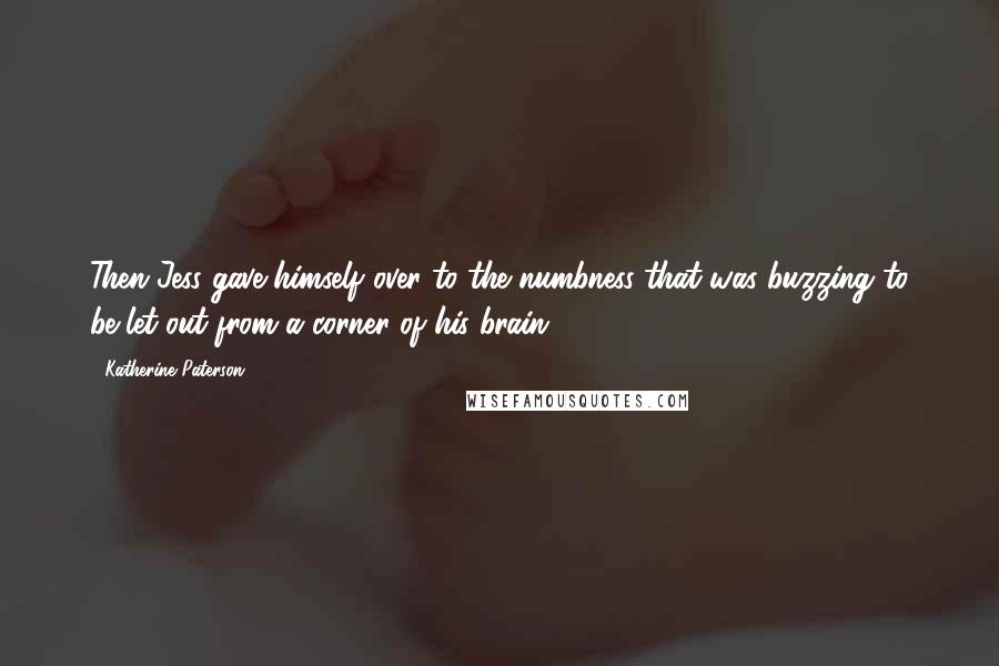 Katherine Paterson Quotes: Then Jess gave himself over to the numbness that was buzzing to be let out from a corner of his brain.