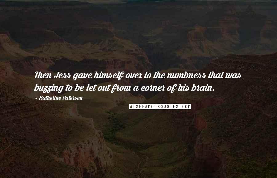 Katherine Paterson Quotes: Then Jess gave himself over to the numbness that was buzzing to be let out from a corner of his brain.