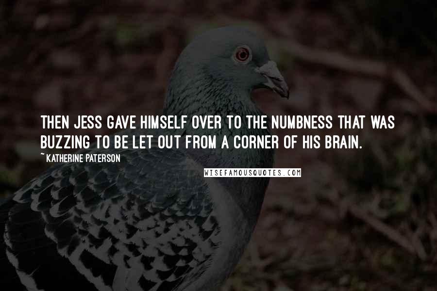 Katherine Paterson Quotes: Then Jess gave himself over to the numbness that was buzzing to be let out from a corner of his brain.