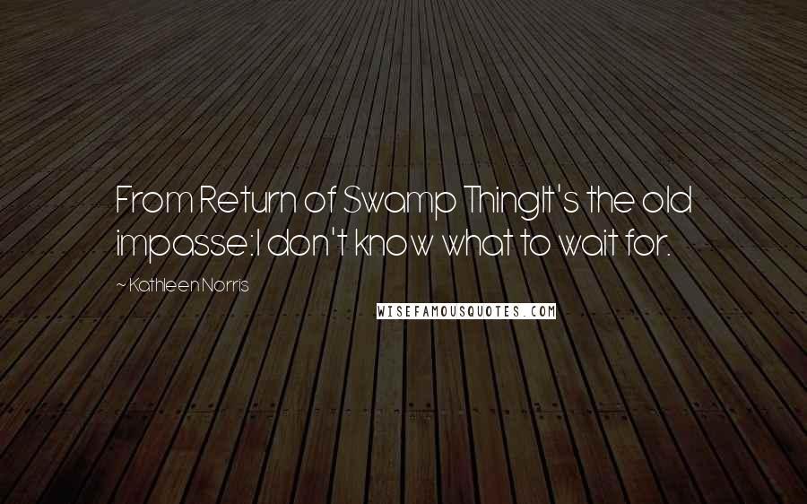 Kathleen Norris Quotes: From Return of Swamp ThingIt's the old impasse:I don't know what to wait for.