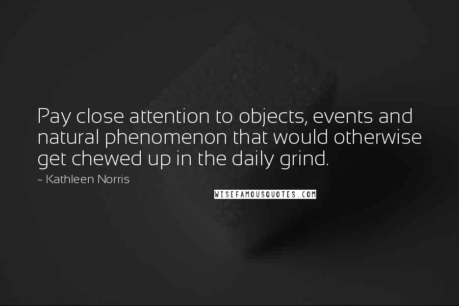 Kathleen Norris Quotes: Pay close attention to objects, events and natural phenomenon that would otherwise get chewed up in the daily grind.