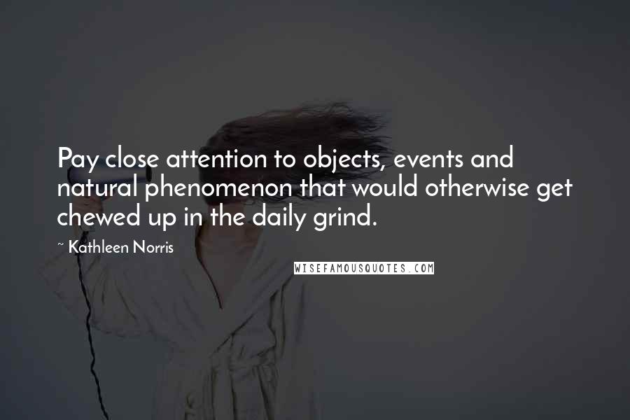 Kathleen Norris Quotes: Pay close attention to objects, events and natural phenomenon that would otherwise get chewed up in the daily grind.