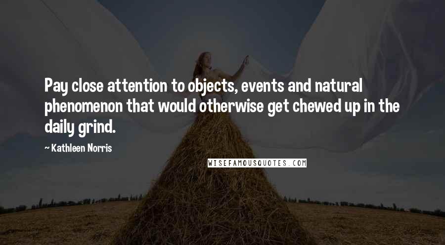 Kathleen Norris Quotes: Pay close attention to objects, events and natural phenomenon that would otherwise get chewed up in the daily grind.