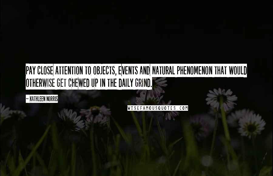 Kathleen Norris Quotes: Pay close attention to objects, events and natural phenomenon that would otherwise get chewed up in the daily grind.