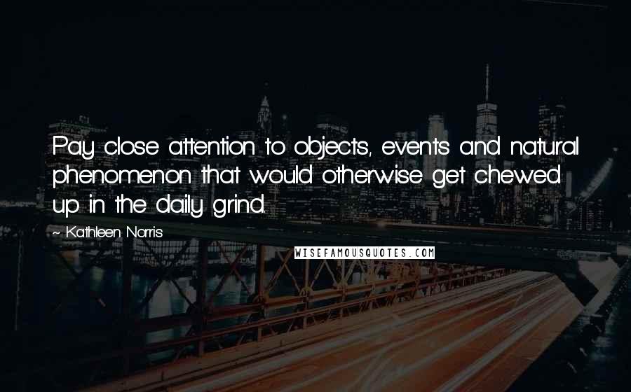 Kathleen Norris Quotes: Pay close attention to objects, events and natural phenomenon that would otherwise get chewed up in the daily grind.