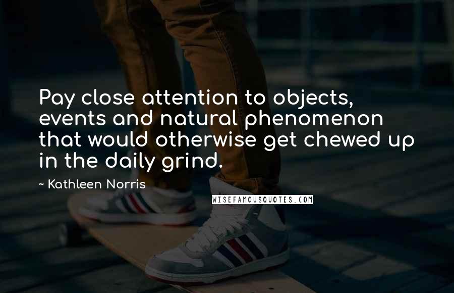 Kathleen Norris Quotes: Pay close attention to objects, events and natural phenomenon that would otherwise get chewed up in the daily grind.