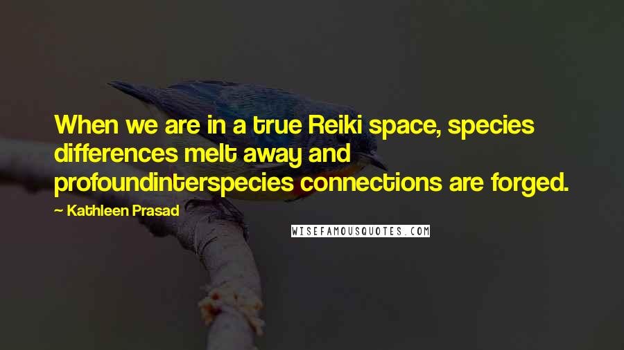 Kathleen Prasad Quotes: When we are in a true Reiki space, species differences melt away and profoundinterspecies connections are forged.