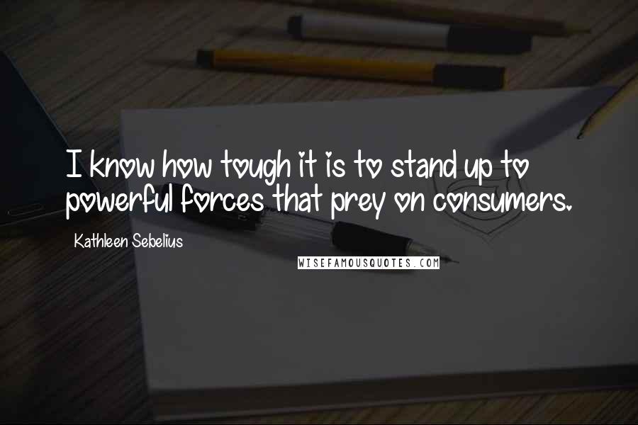 Kathleen Sebelius Quotes: I know how tough it is to stand up to powerful forces that prey on consumers.